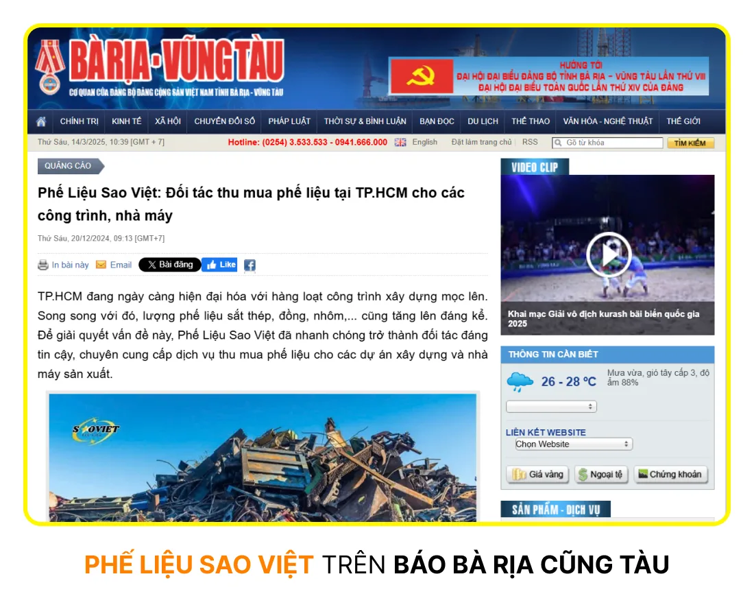 Phế Liệu Sao Việt trên báo Bà Rịa Vũng Tàu